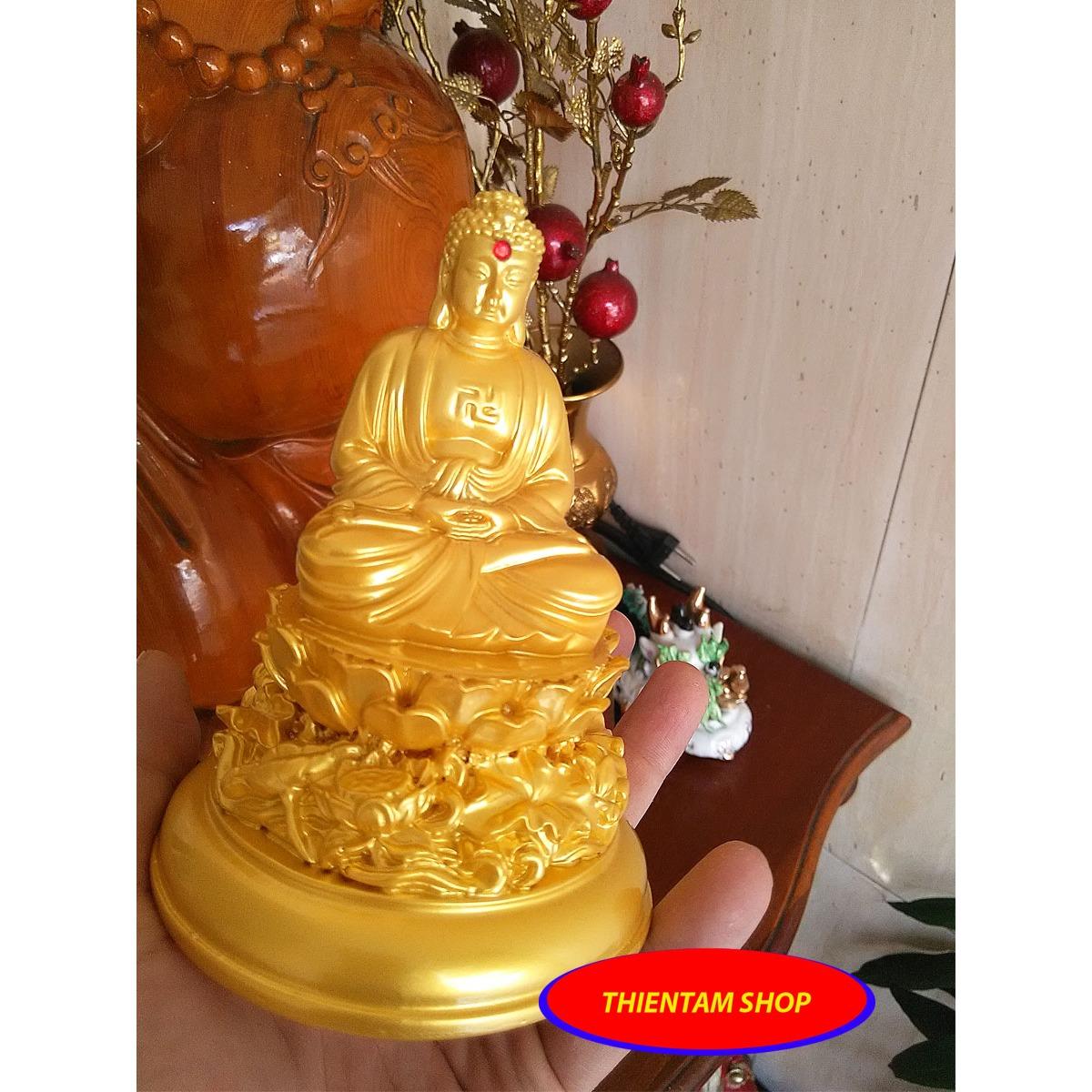 [HCM]Tượng phật thích ca tọa đài sen đế tròn đá vàng TCV12