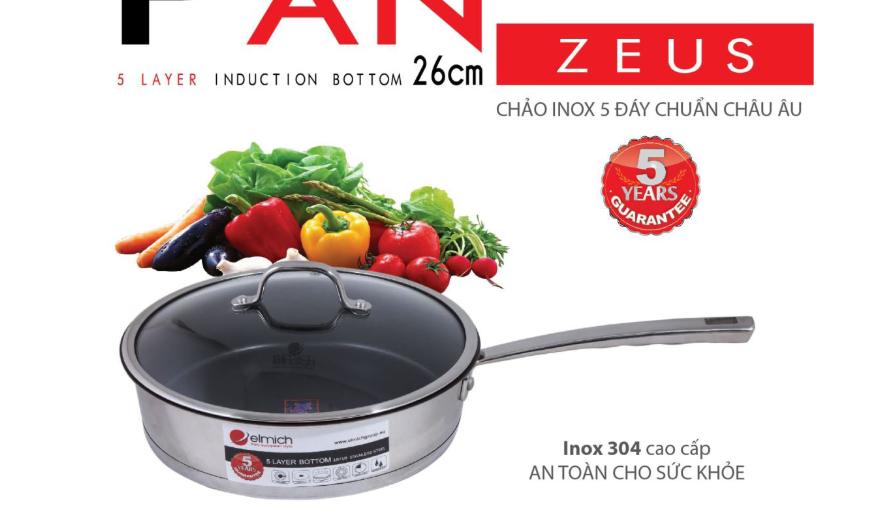 CHẢO CHỐNG DÍNH INOX 304 ELMICH ZEUS 28CM EL0978 - bảo hành 2 năm