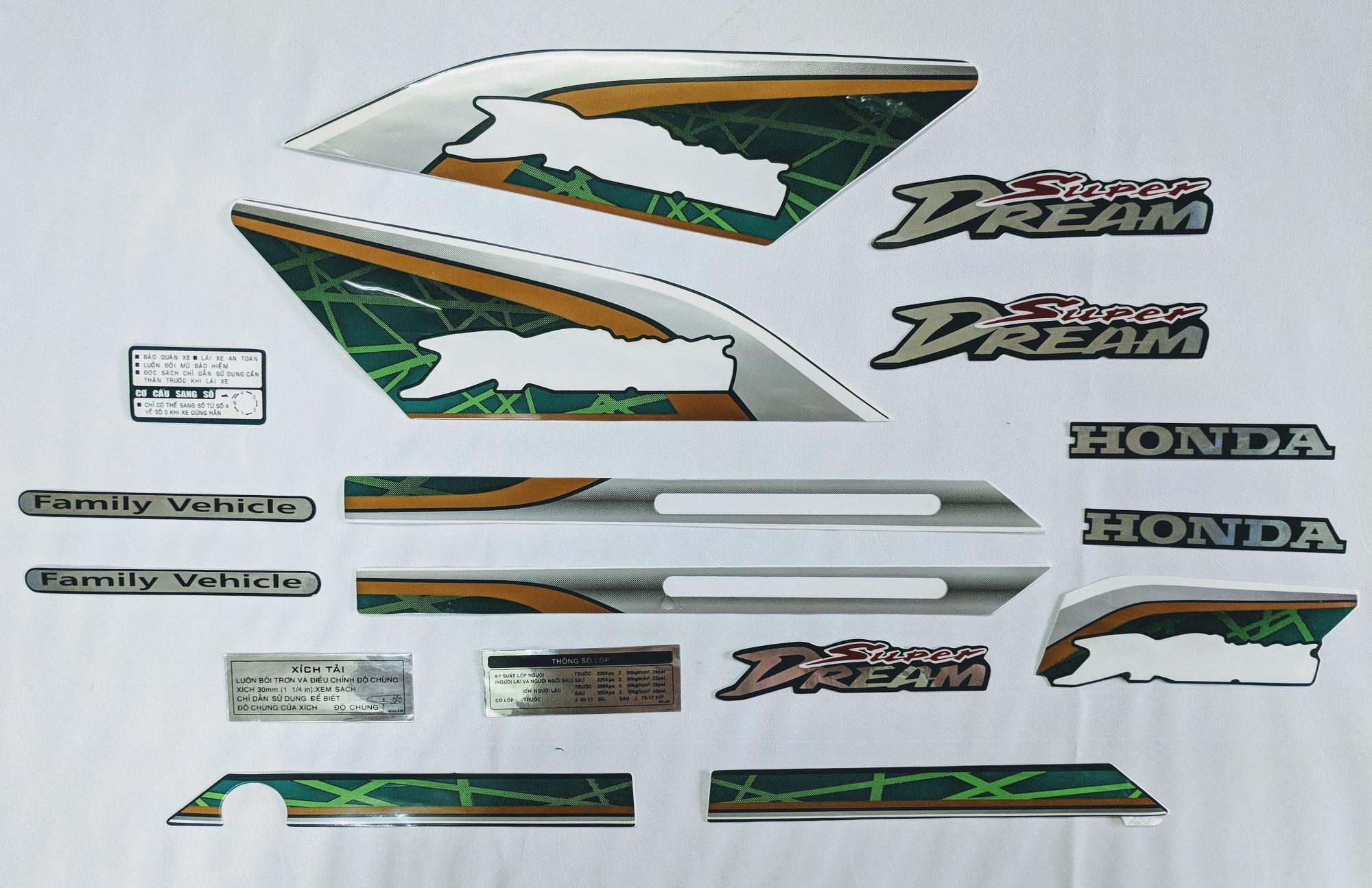 Bộ tem dán xe máy super dream 2010 (màu xanh lá)
