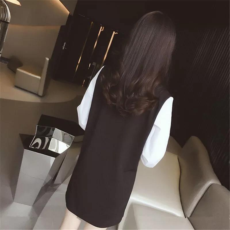 Váy Bầu Đen Phối Trắng Cổ Khoét V