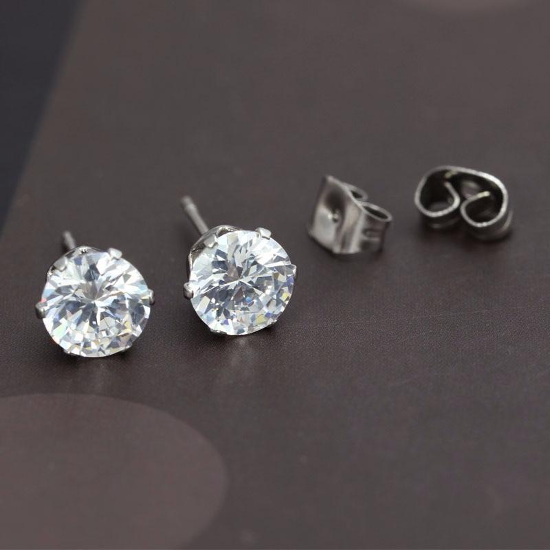 Bộ 2 bông tai thời trang 5mm BT39 (màu bạc, hột trắng)