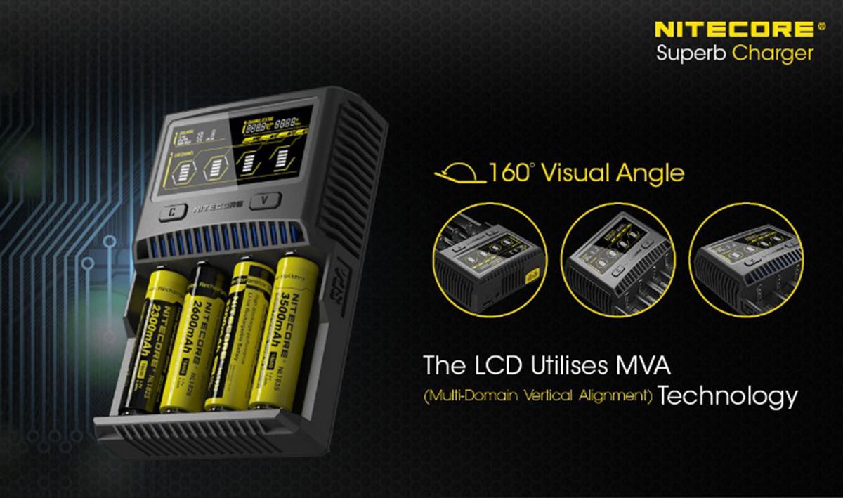 Sạc pin cao cấp Nitecore SC4 cho pin 18650, 26650, AA, AAA...