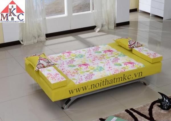 Giường gấp sofa 2in1 màu vàng chanh kết hợp hoa