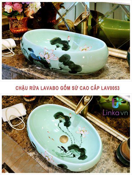 Chậu rửa lavabo gốm sứ cao cấp LAV0053 – Họa tiết vườn sen nghệ thuật