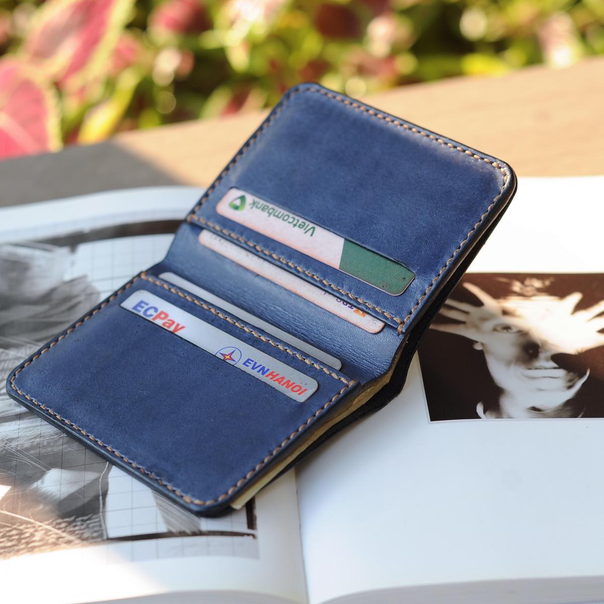 Ví da nam dáng đứng handmade (Màu xanh navy) - Ví đứng nam thời trang handmade - Ví da bò Mino Crafts VI265