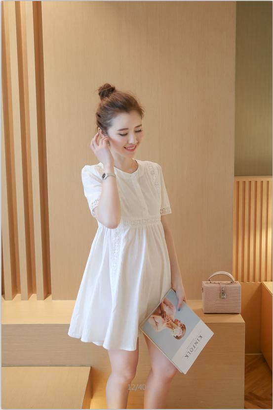 Váy Bầu Trắng Phối Ren MYC_1238