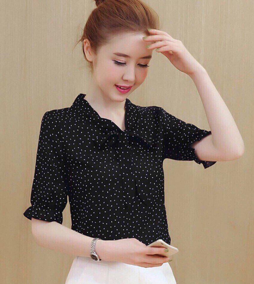 Áo Sơ Mi Nữ Chấm Bi HK-SM0KN3 (Đen)