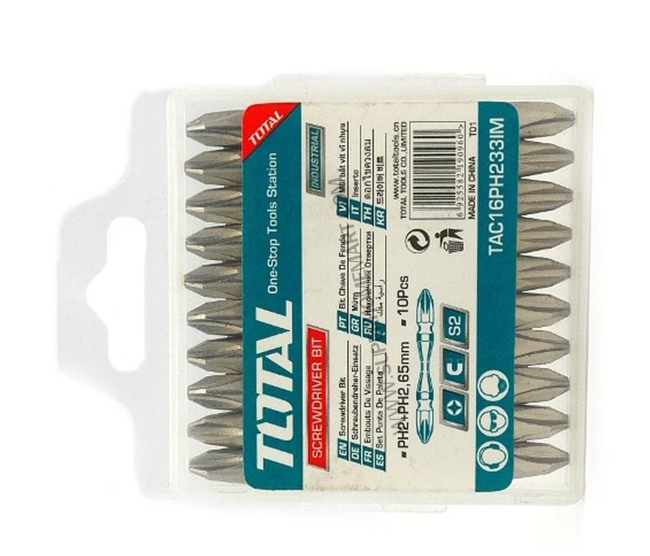 [HCM]BỘ 10 MŨI SIẾT VÍT 2 ĐẦU PH2+PH2 65 mm TOTAL TAC16PH233IM