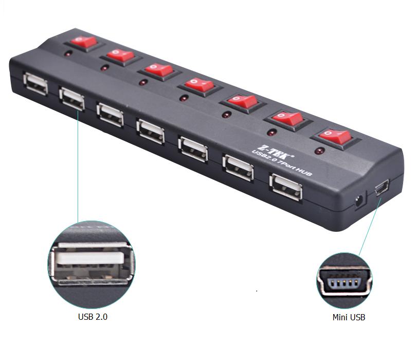 Hub 7 cổng USB 2.0 có nguồn hỗ trợ Z-tek ZE532 (Đen)