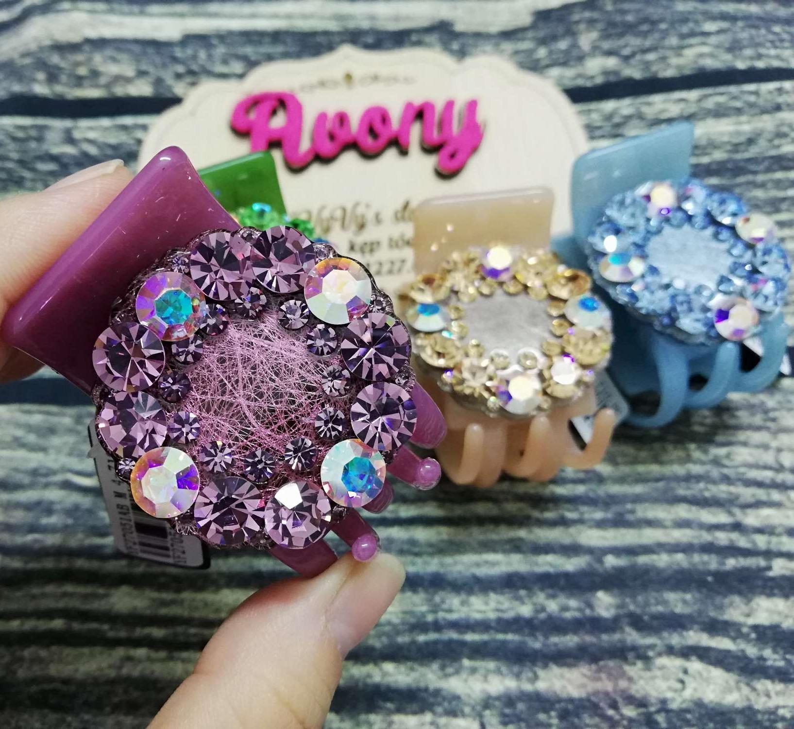 [HCM]Kẹp tóc càng cua 5 răng tròn đính đá cao cấp Marcely