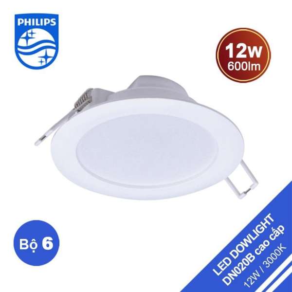 Bộ 6 bóng đèn Philips LED Downlight âm trần DN020B 12W 3000K - Ánh sáng vàng