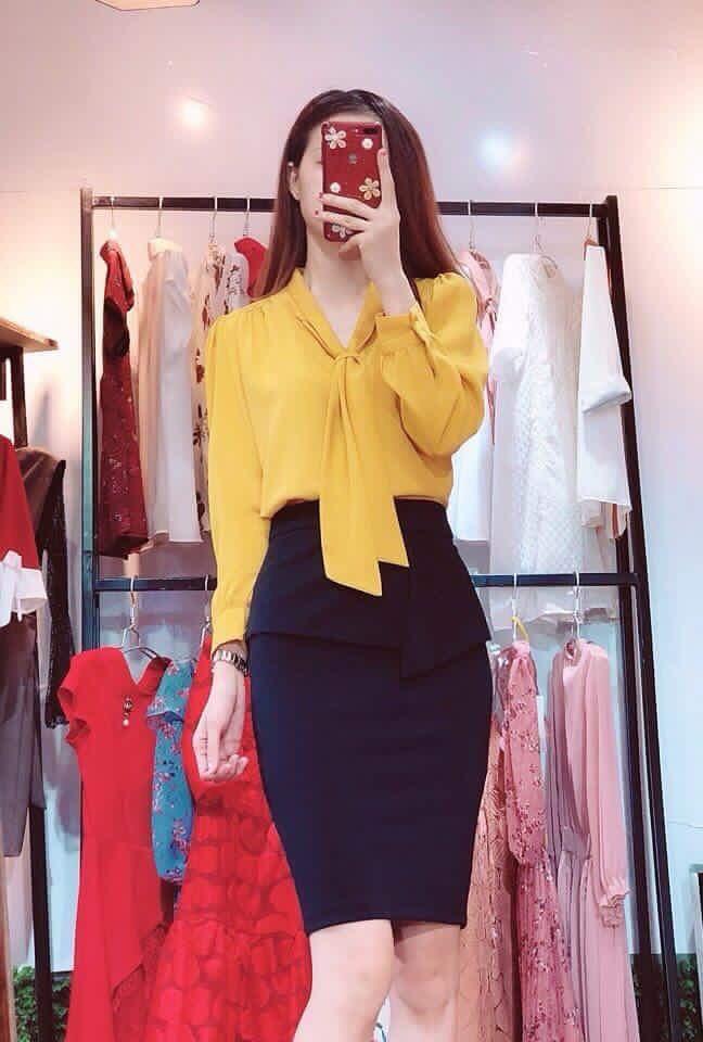 [HCM]Áo Sơ Mi Cổ Thắt Cách Điệu