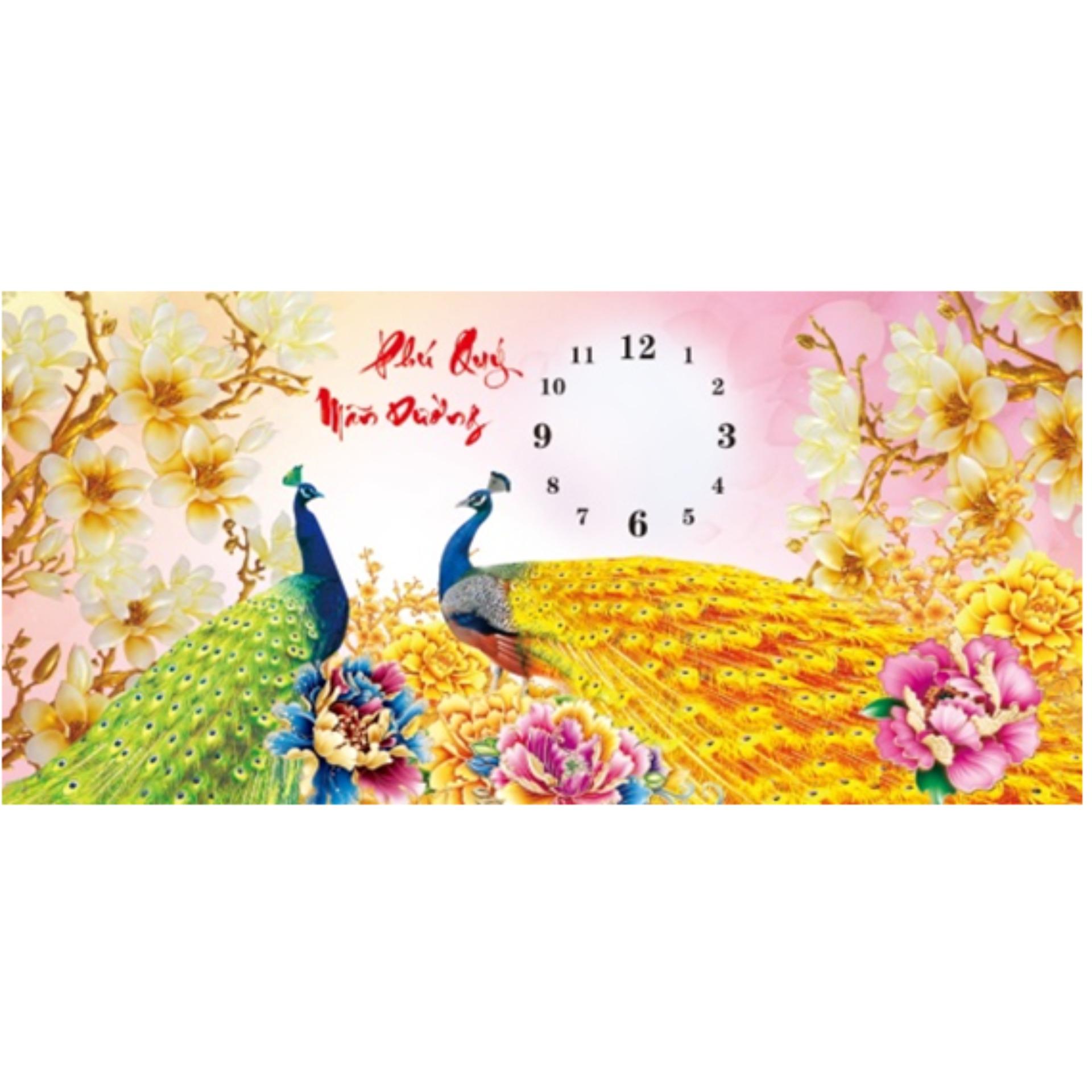 [HCM]LV163 - Tranh Đá Đồng Hồ Đôi Công (Phú Quý Mãn Đường)_88*46cm