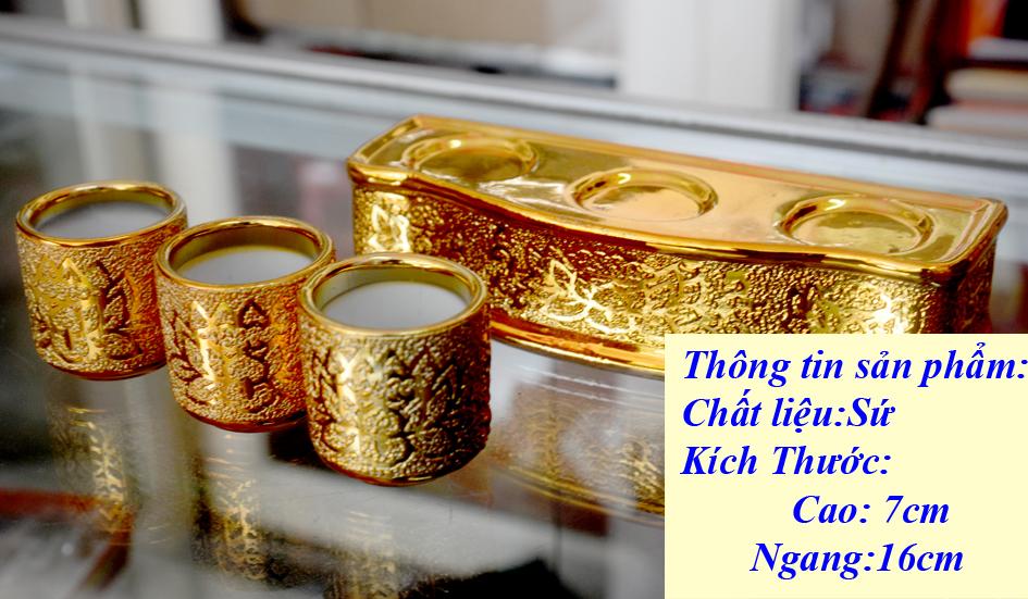 Bộ án ly nước thờ cúng kim sa vàng