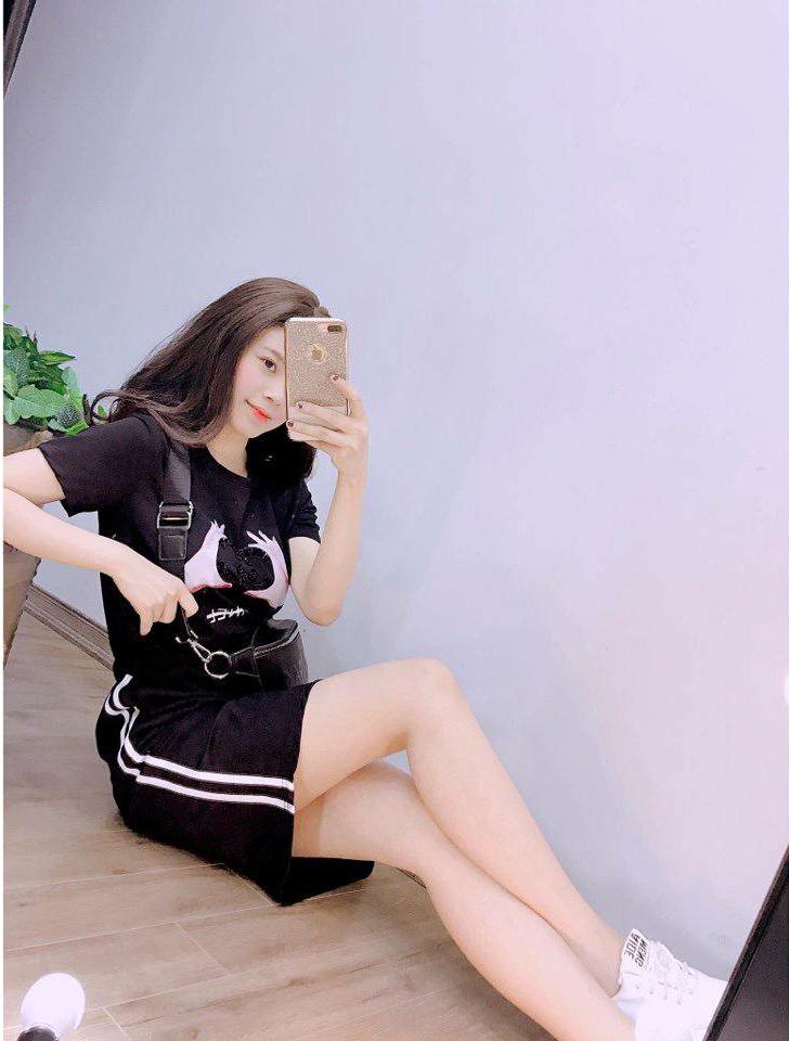 Set áo thun + chân váy sọc