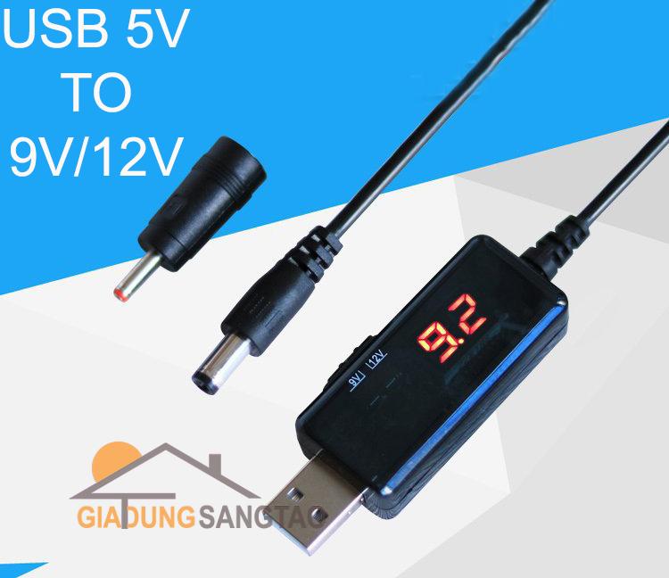 Cáp chuyển đổi điện áp từ công USB 5V sang 9V hoặc 12V
