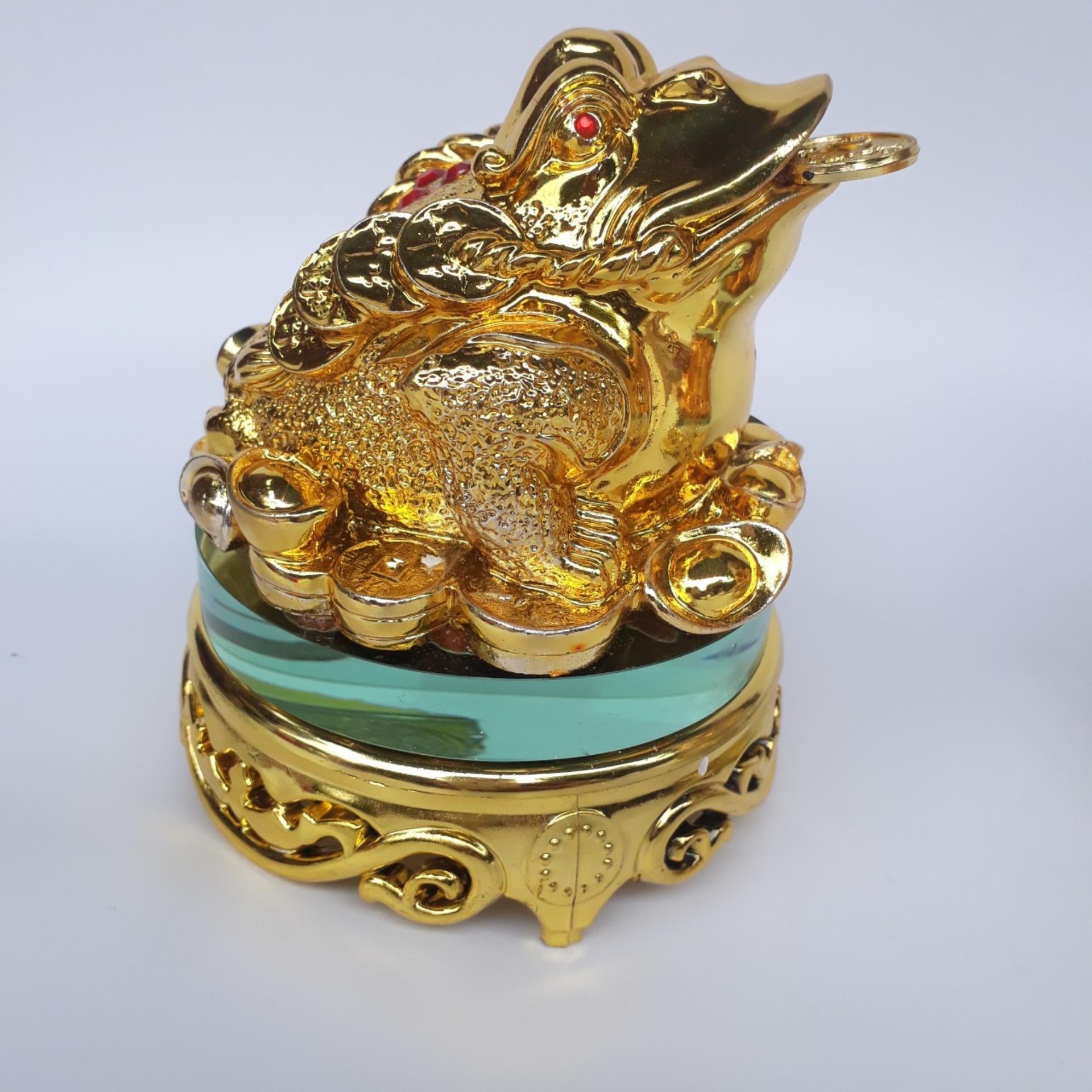 Tượng Thiềm thừ cóc ba chân ngậm tiền bột đá vàng cao 15 cm