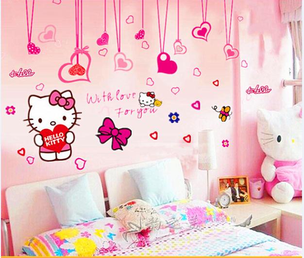 [HCM]Decal dán tường kitty và dây leo hồng