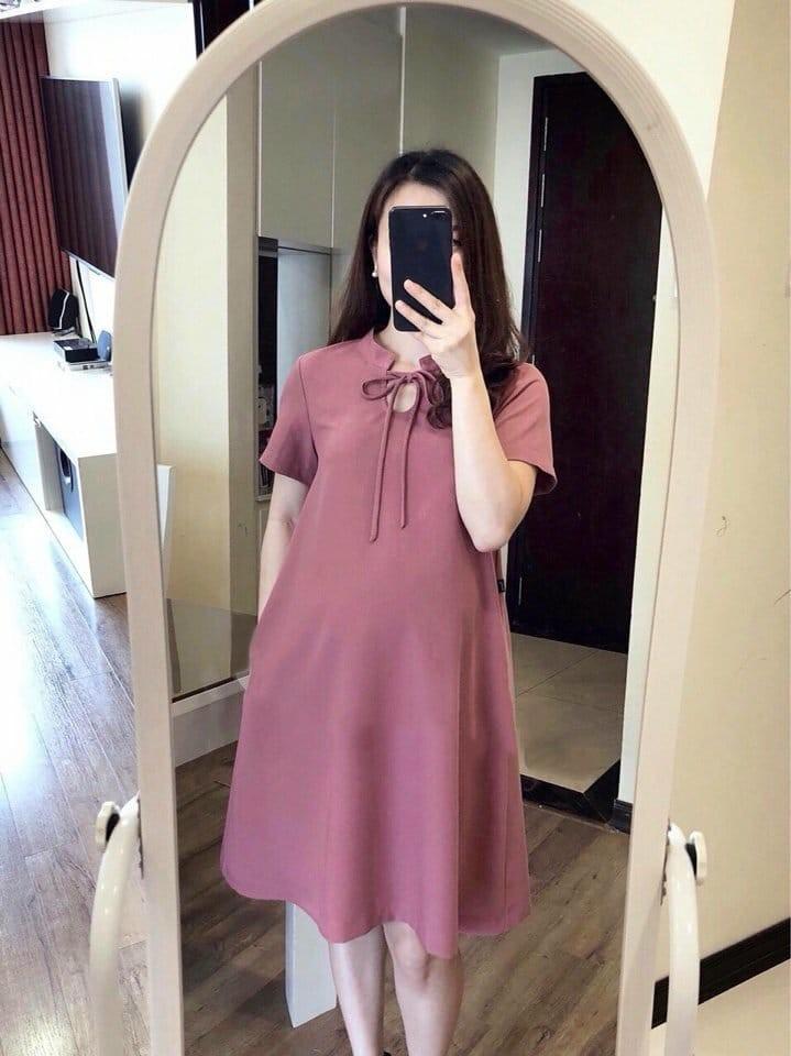 ĐẦM BẦU SUÔNG NƠ CỔ NGẮN TAY