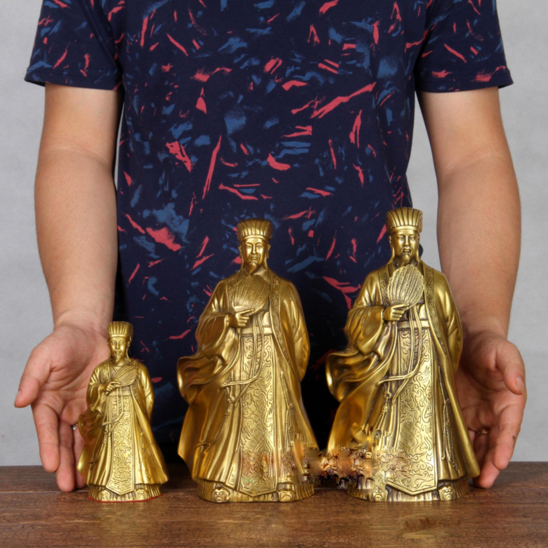 Tượng Khổng Minh (Gia Cát Lượng) - Chất liệu bằng đồng thau nặng 1600g cao 28cm phong thủy Hồng Thắng