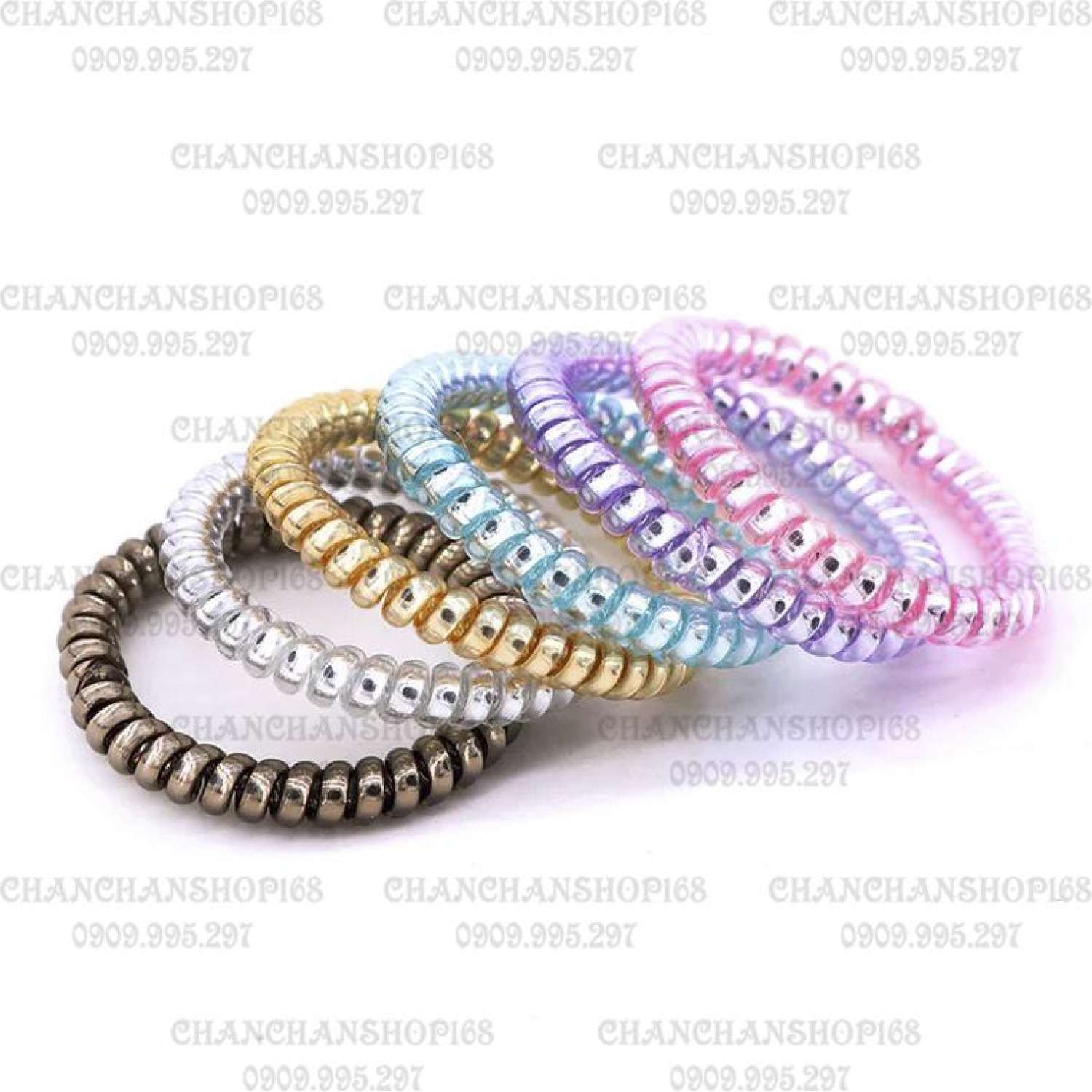 Combo 5 cột tóc lò xo nhũ bạc size lớn đủ màu
