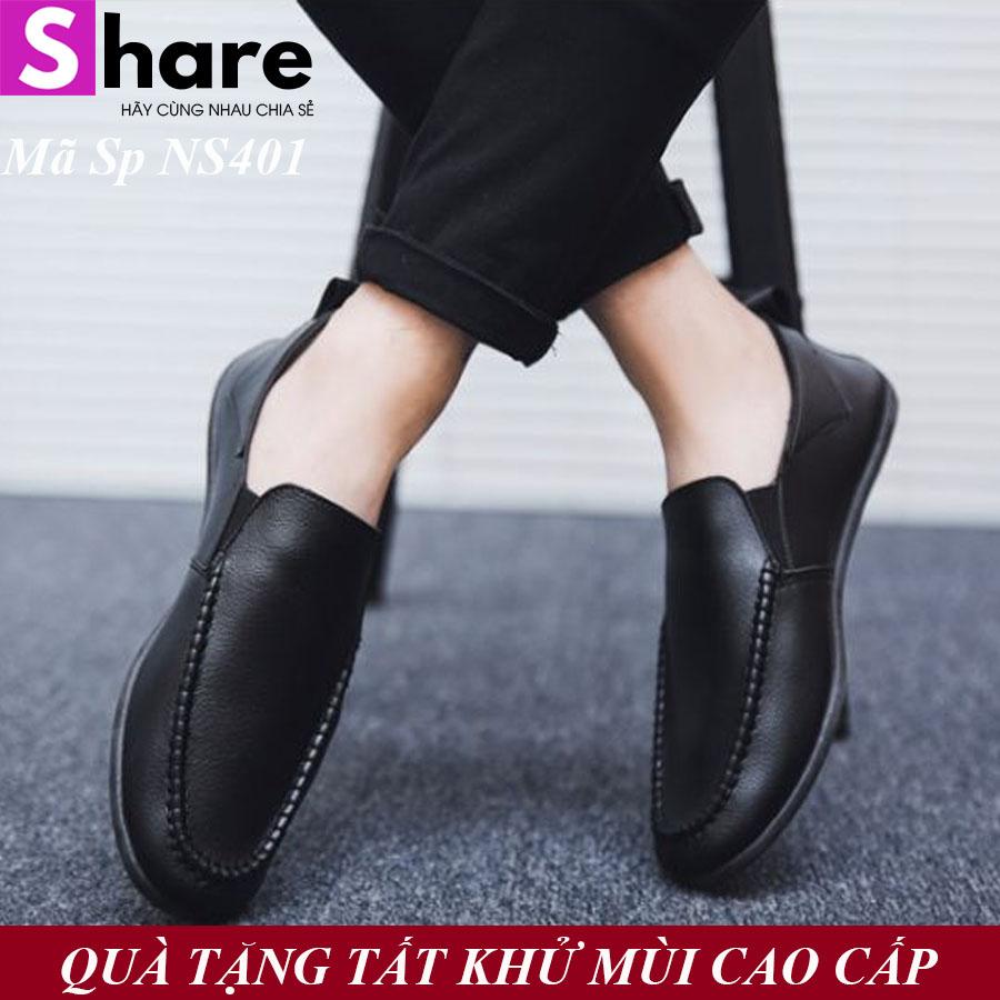 Giày Lười Nam Da Hàn Quốc Màu Đen Phong Cách Cá Tính