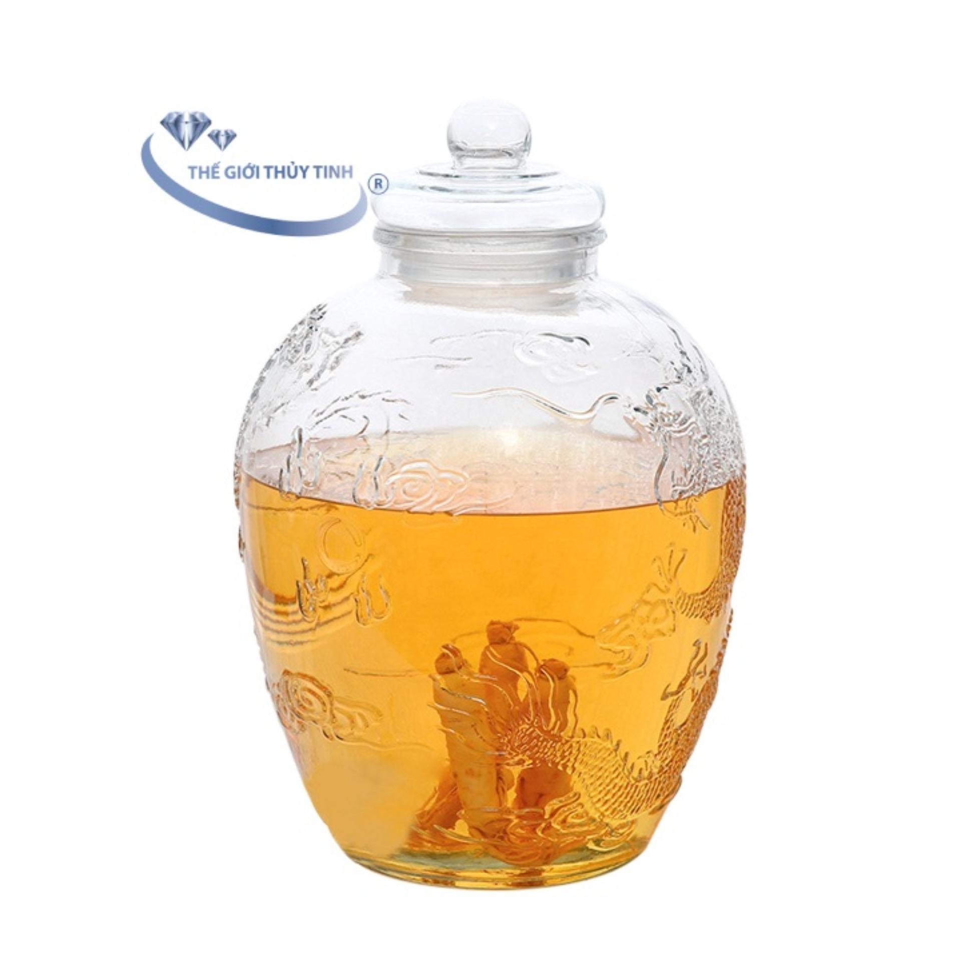 Bình Ngâm Sâm Thủy Tinh Long Phụng 10 Lít Không Van