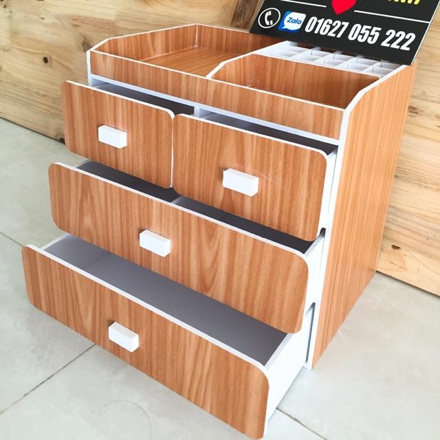 [HCM]Tủ đựng mỹ phẩm 4 tầng màu gỗ khay son kệ mỹ phẩm.