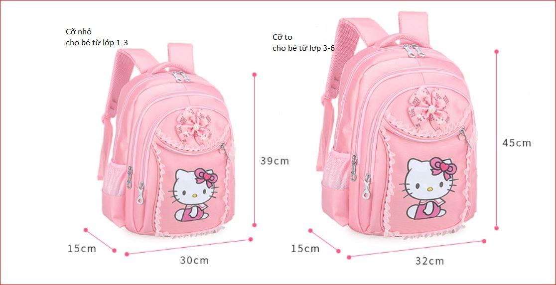 Ba lô cặp sách mèo KITTY đẹp cho bé gái cấp 1 (size lớn từ lớp 3 - 6, màu hồng phấn)