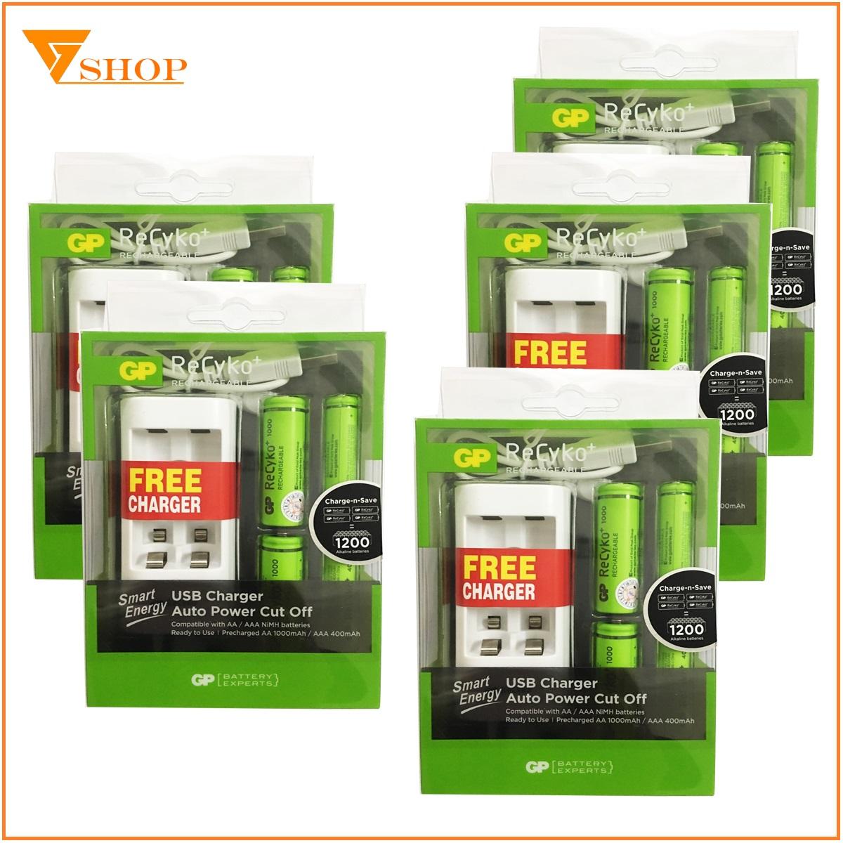 Combo 10 Máy sạc tự ngắt GP kèm 2 pin AA 1000mAh, 2 pin AAA 400mAh ( 1 máy sạc + 2 pin AA+ 2 pin AAA )