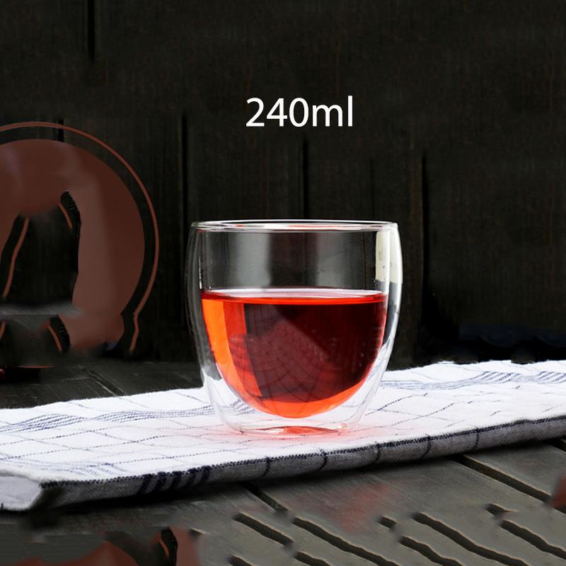 Cốc (ly) thủy tinh 2 lớp giữ nhiệt uống trà và cafe 240ml