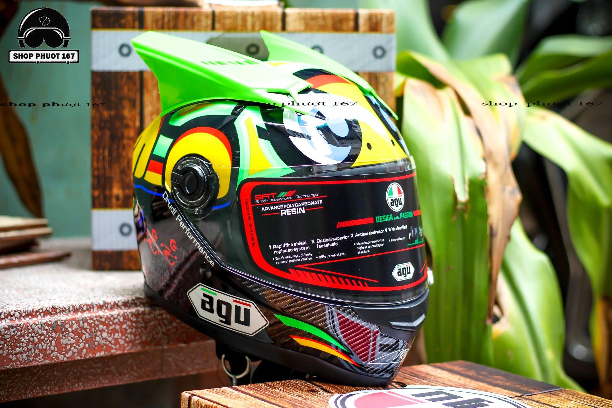 Nón Fulllface AGU tem rùa và tai gắn nón, tặng túi đựng nón