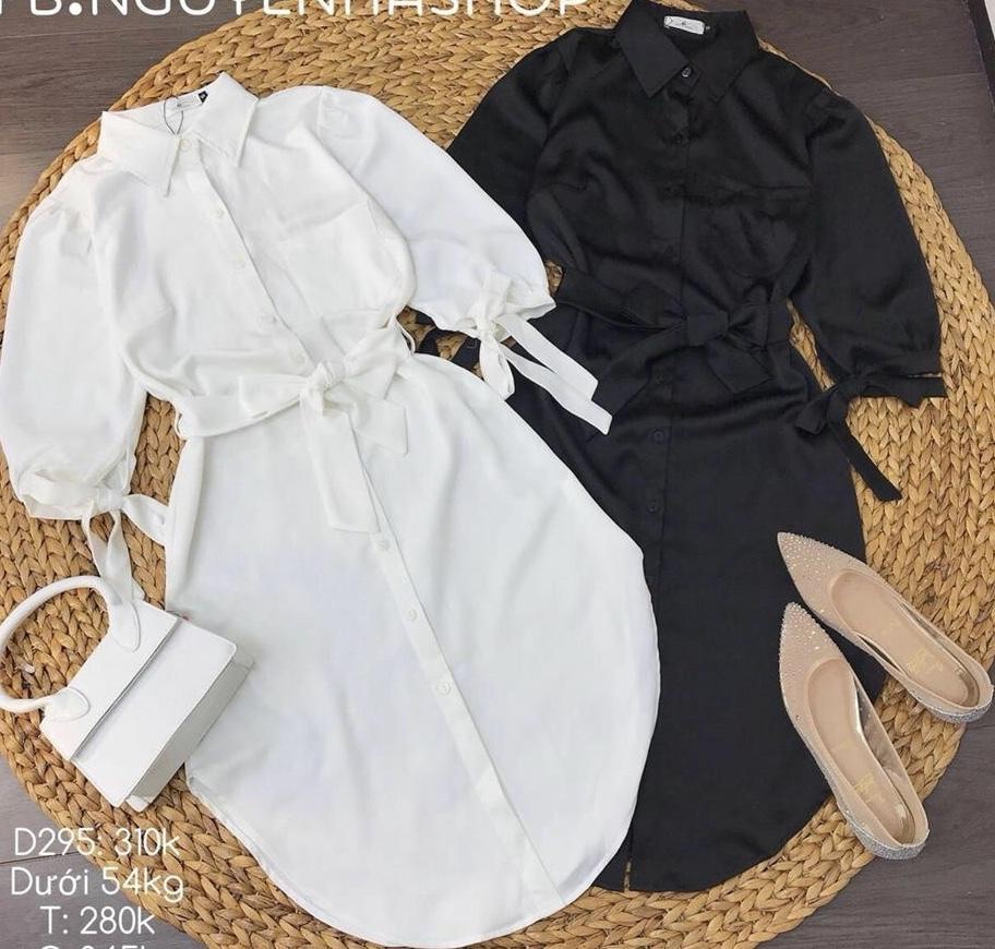 [HCM]Đầm sơ mi cột eo phi lụa mờ