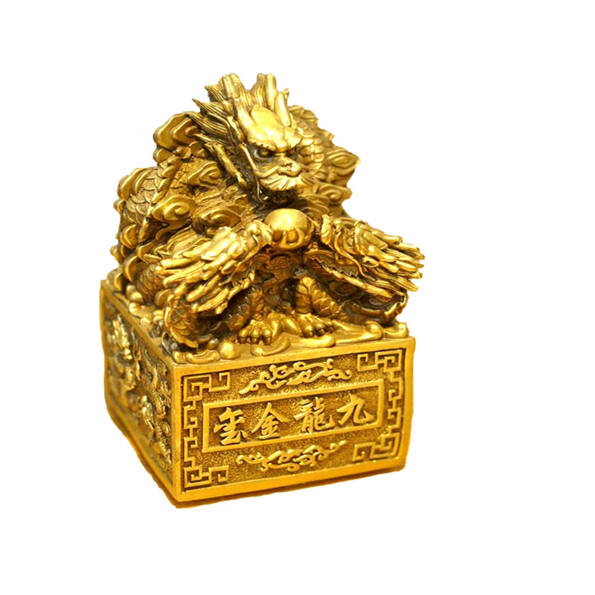 CỬU LONG KIM ẤN ĐỒNG VÀNG - Cỡ Nhỏ (Đồ đồng, phong thủy nhanh chóng thăng quan, tiến chức, phát tài)