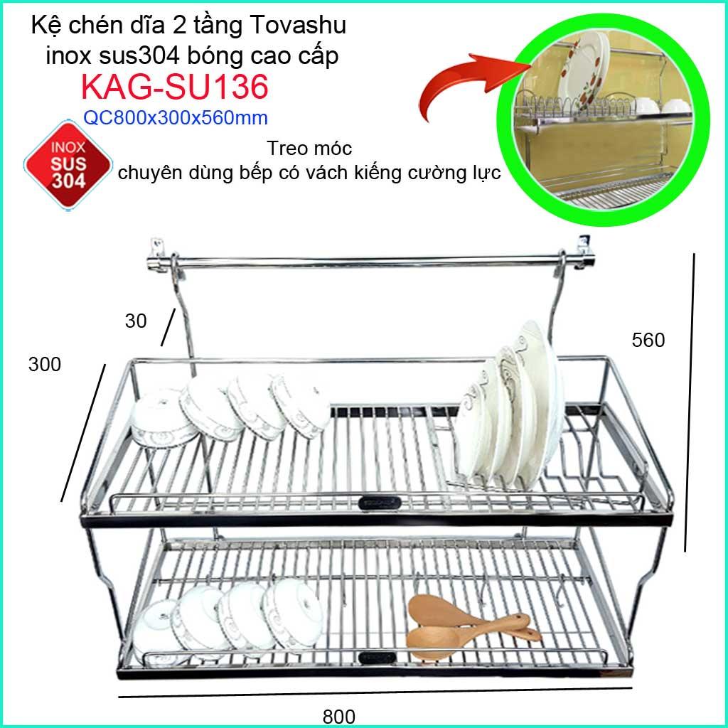 Kệ úp chén dĩa 2 tầng Tovashu 800, kệ chén dĩa inox 304 KAG-SU136