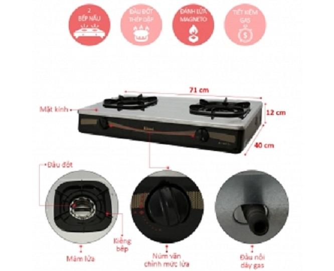 [Voucher 7% Max 800K] Bếp gas dương Rinnai RI 602DI (Bạc)