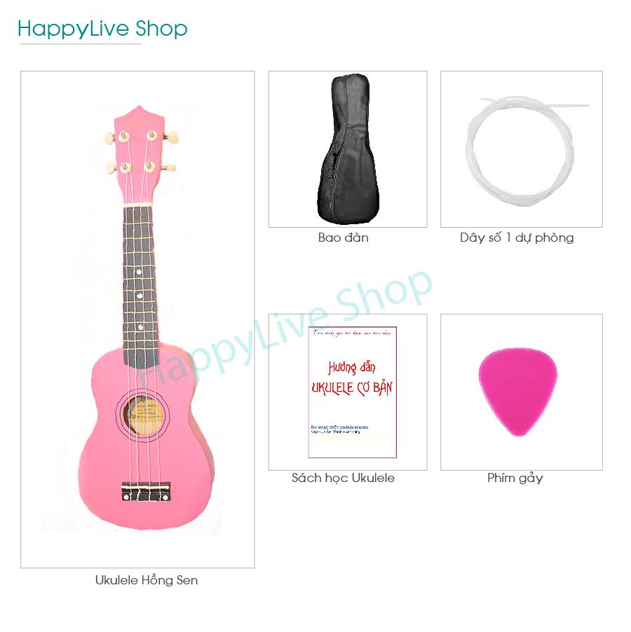 [HCM]Đàn Ukulele Soprano gỗ + Tặng 4 phụ kiện (Bao Sách Dây dự phòng Phím gảy) - HappyLive Shop (Nhiều màu)