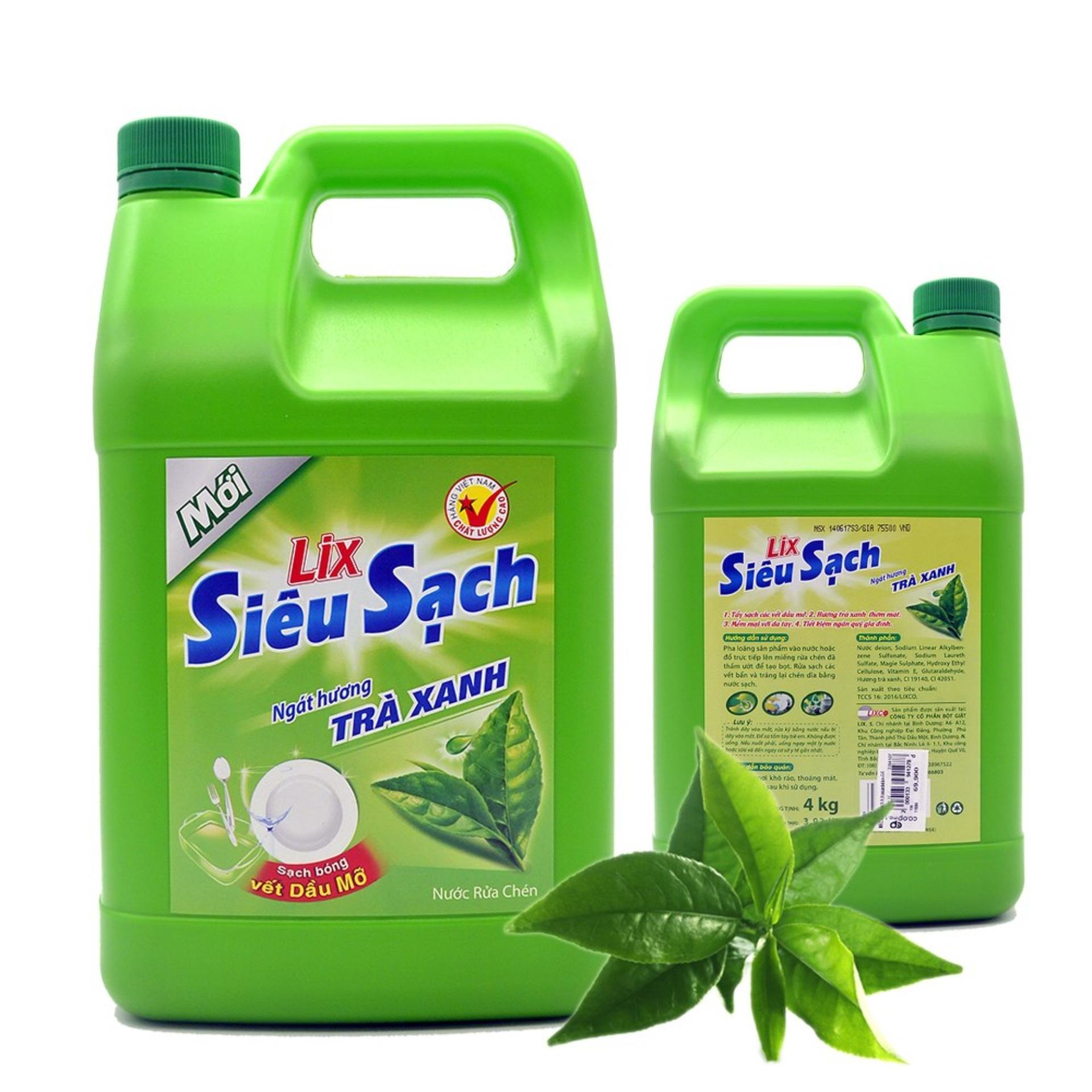 Nước Rửa Chén Siêu Sạch Lix Trà Xanh Can 4 KG
