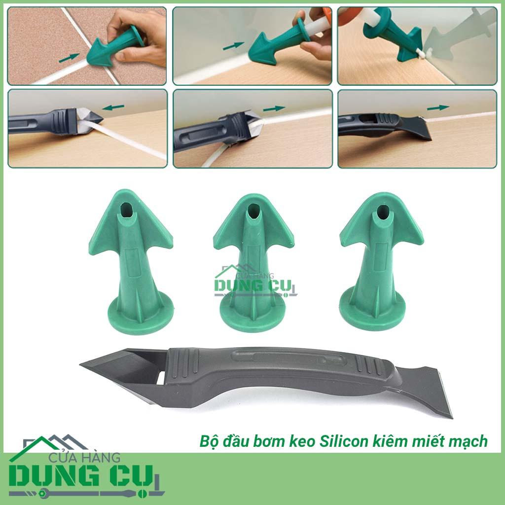 Bộ đầu bơm keo silicone kiêm miết mạch kèm dụng cụ làm sạch