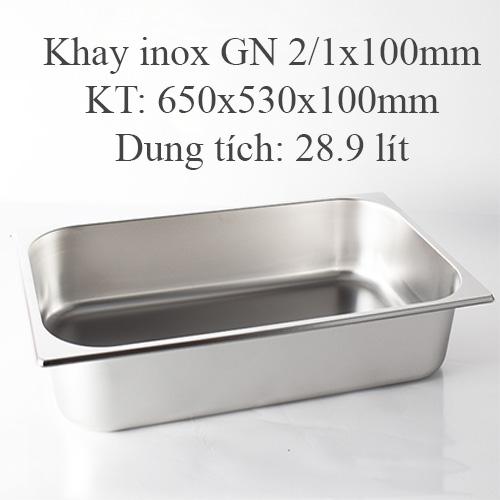 Khay inox GN 2/1x100 28.9 lít đựng thực phẩm-trộn bột-đựng nguyên liệu lưu trữ kho đông