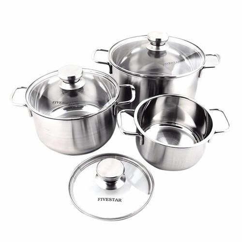 Bộ 3 nồi Fivestar inox 3 nắp kính