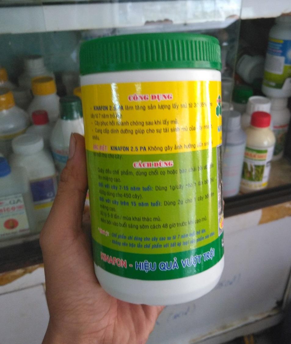 KINAFON 2.5PA Kích thích mủ cao su, dùng cho cao su mới mở miệng cạo hoặc cao su mới khai thác từ 7 năm tuổi trở lên (hủ 450g)
