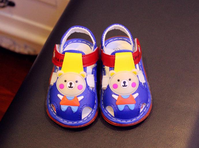 Sandal gấu cho bé trai tập đi có đèn - xanh