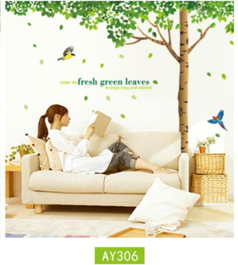 Decan dán tường Cây to phòng khách+xe đạp AY305