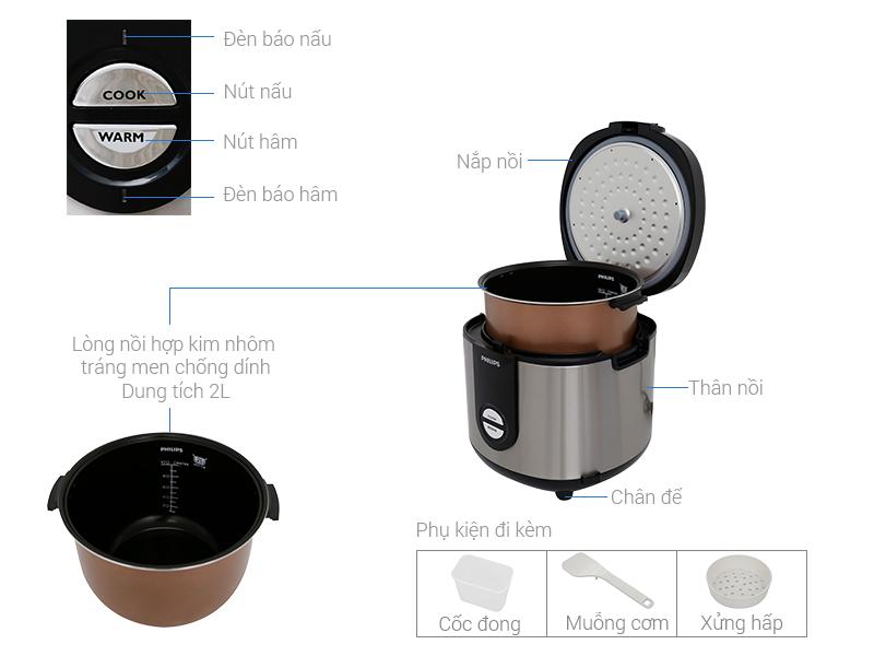 Nồi cơm điện nắp gài Philips HD3132/68 (Vàng Đồng)