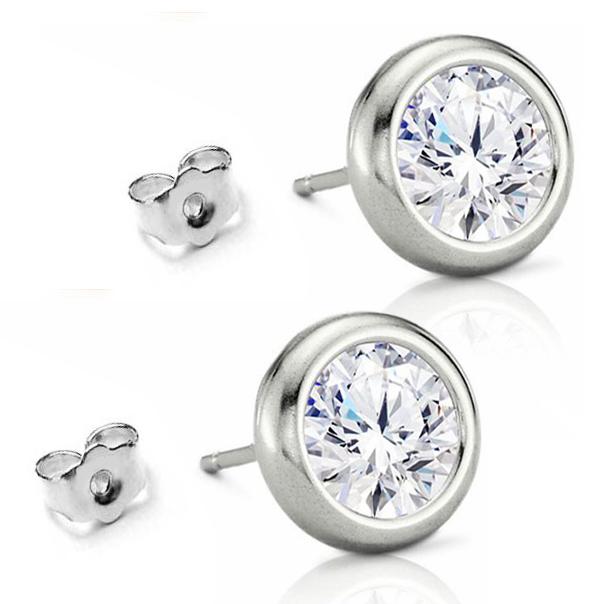 Bộ 2 bông tai tròn 7mm BT305 (màu bạc, hột trắng)