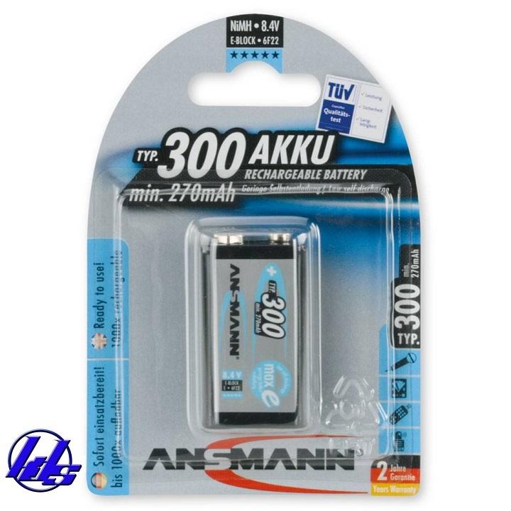 Pin sạc vuông 9V Ansmann MaxE 300mAh - Vỉ 1 viên