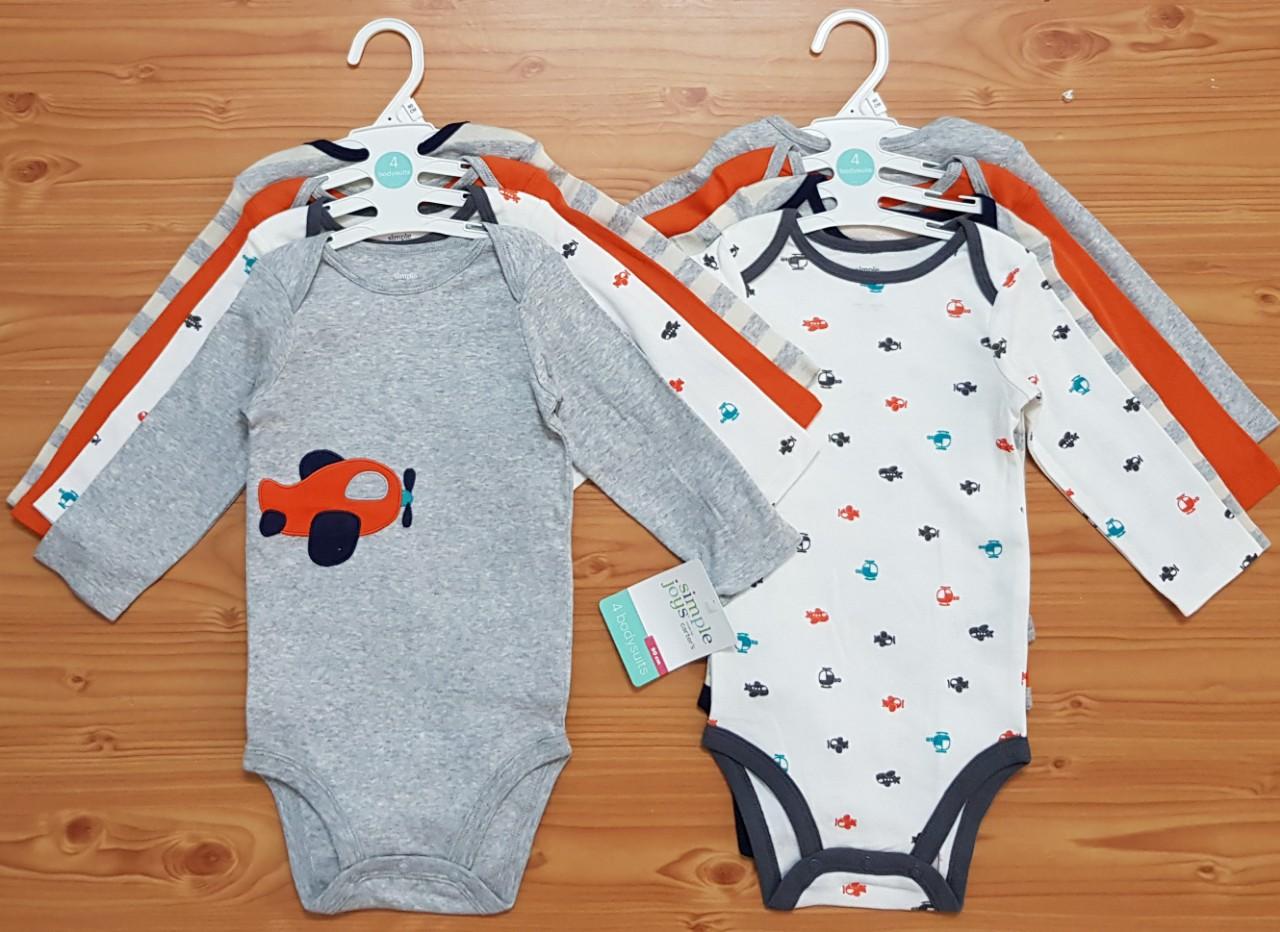Set 4 bộ đồ liền thân bodysuit tay dài cho bé trai