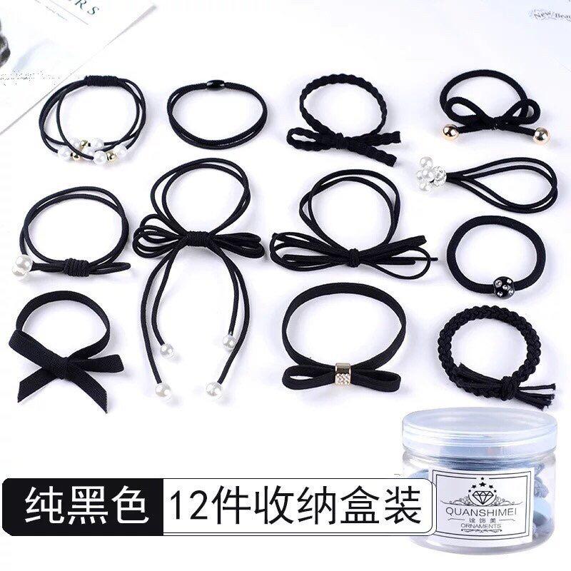 Hộp 12 dây nơ chun buộc tóc các mẫu