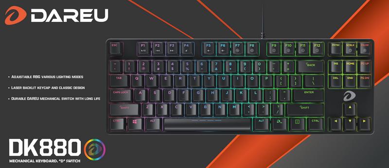Bàn phím cơ Gaming DAREU EK880 87KEY (RGB, Blue/ Brown/ Red D switch)